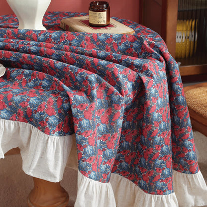 Nappe ronde à volants et imprimé végétal vert de style pastoral