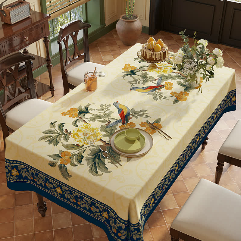 Nappe en chenille à motif floral vintage et luxueux, motif vigne et oiseau