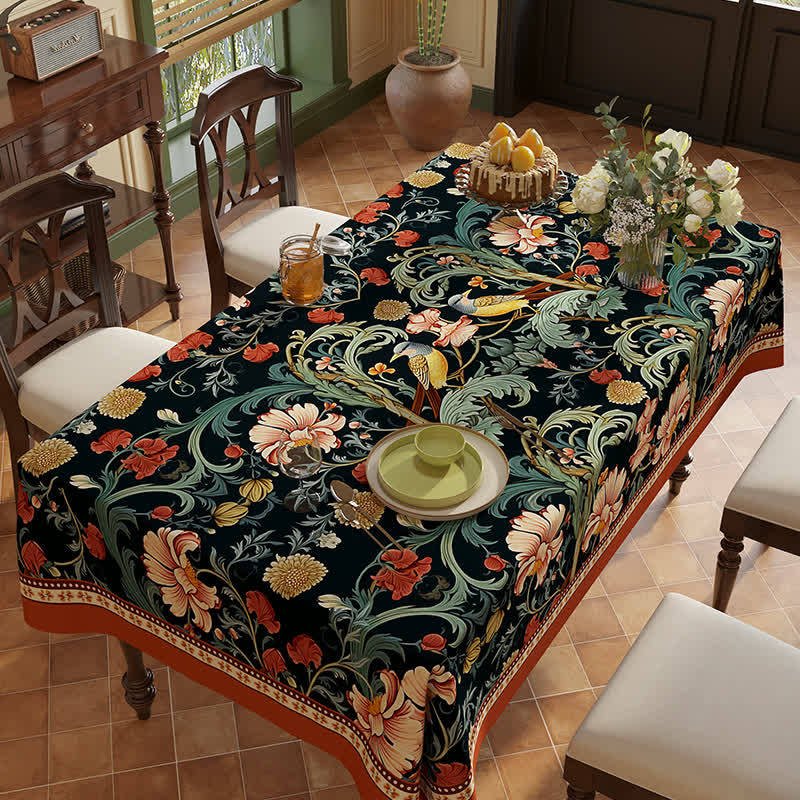 Nappe en chenille à motif floral vintage et luxueux, motif vigne et oiseau
