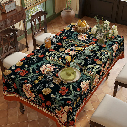 Nappe en chenille à motif floral vintage et luxueux, motif vigne et oiseau