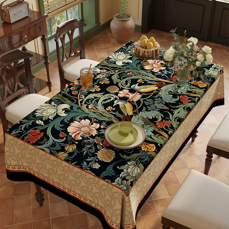 Nappe en chenille à motif floral vintage et luxueux, motif vigne et oiseau