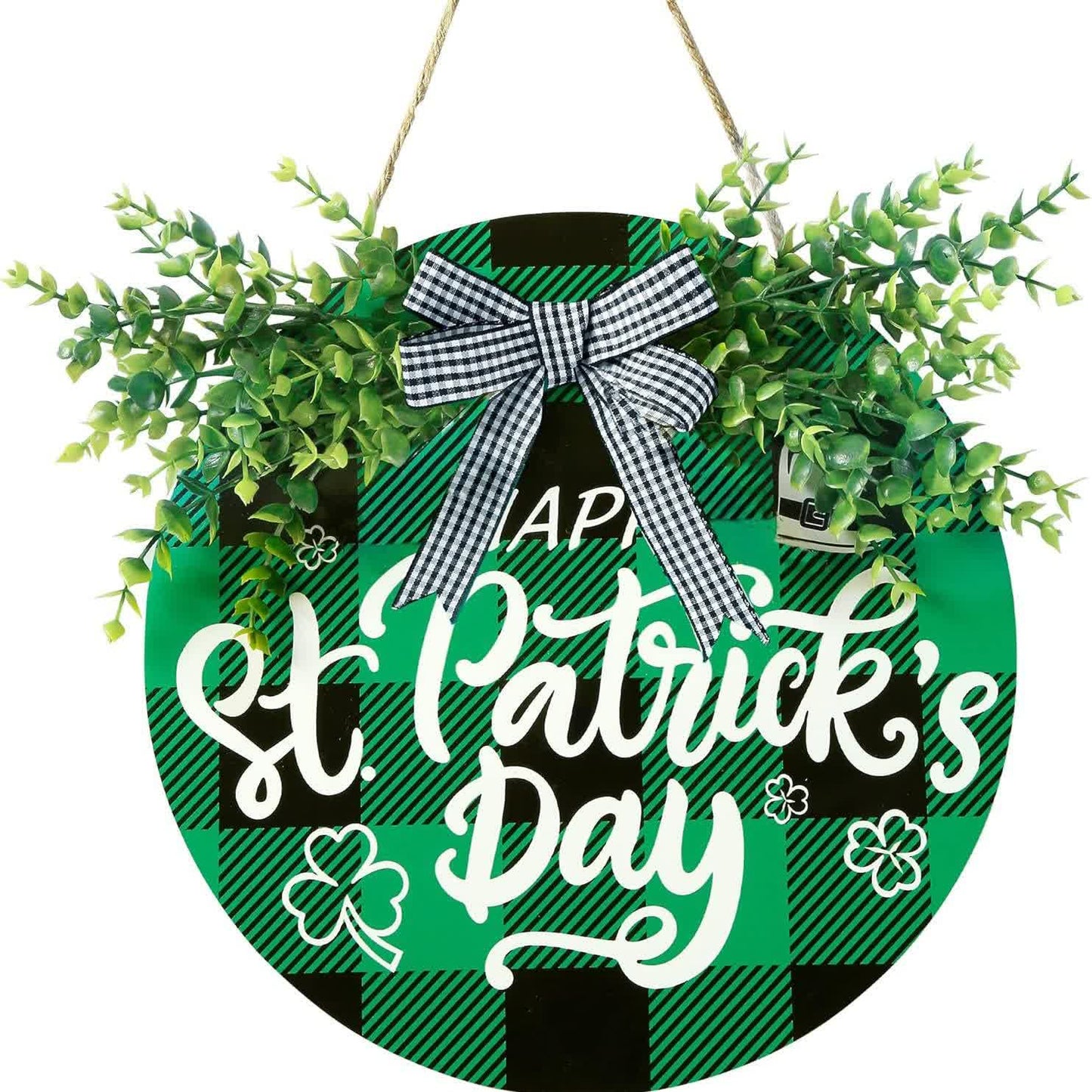 Décoration de porte créative pour la Saint-Patrick avec des feuilles vertes