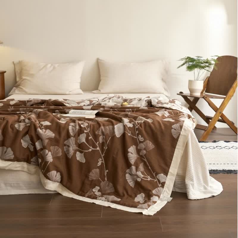 Couette double couche en coton à base de feuilles de ginkgo