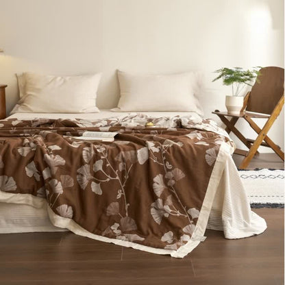 Couette double couche en coton à base de feuilles de ginkgo