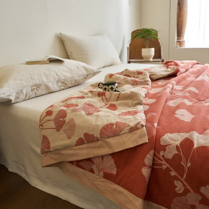 Couette double couche en coton à base de feuilles de ginkgo