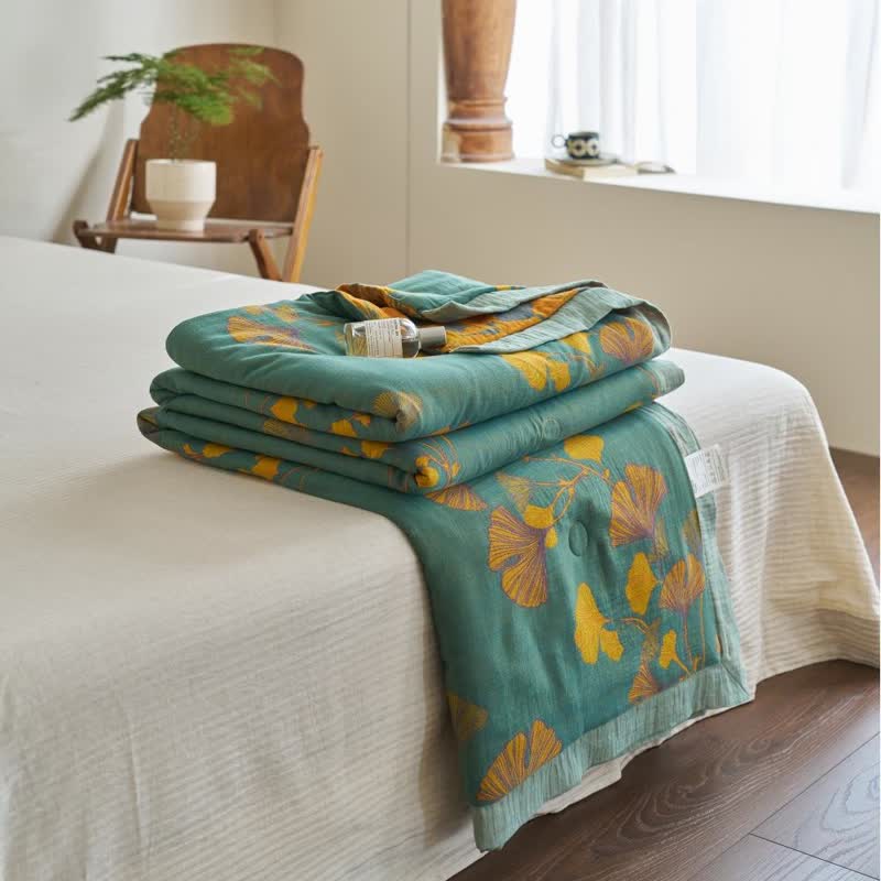Couette double couche en coton à base de feuilles de ginkgo