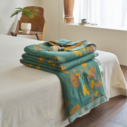 Couette double couche en coton à base de feuilles de ginkgo