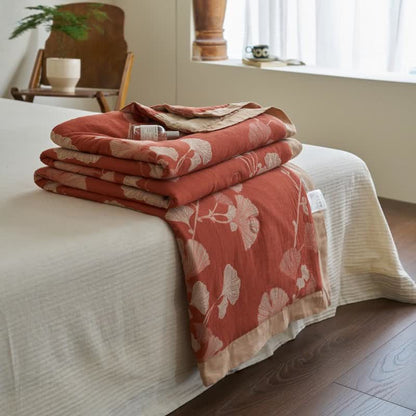 Couette double couche en coton à base de feuilles de ginkgo