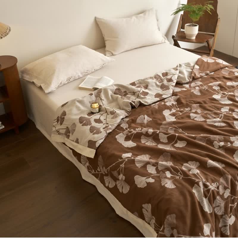 Couette double couche en coton à base de feuilles de ginkgo