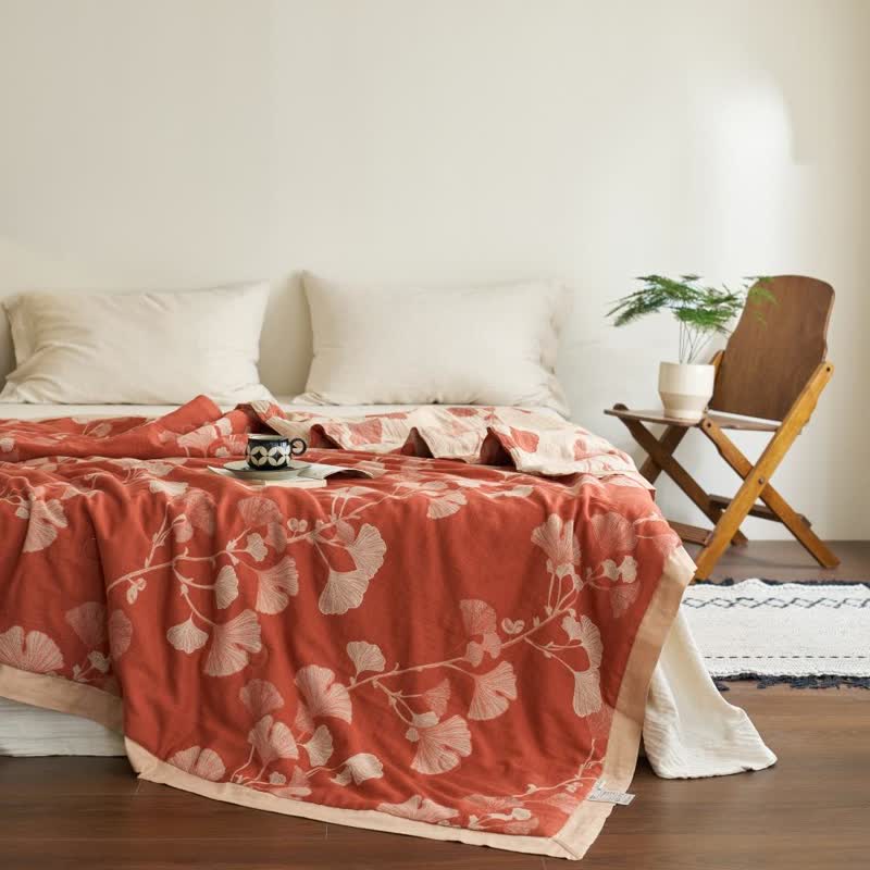 Couette double couche en coton à base de feuilles de ginkgo