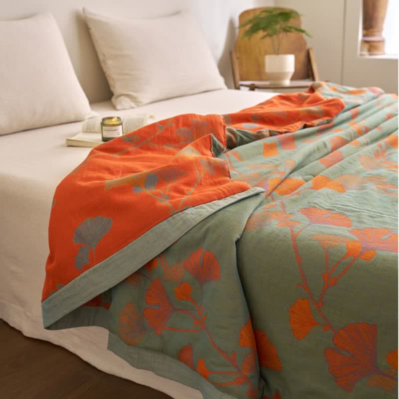 Couette double couche en coton à base de feuilles de ginkgo