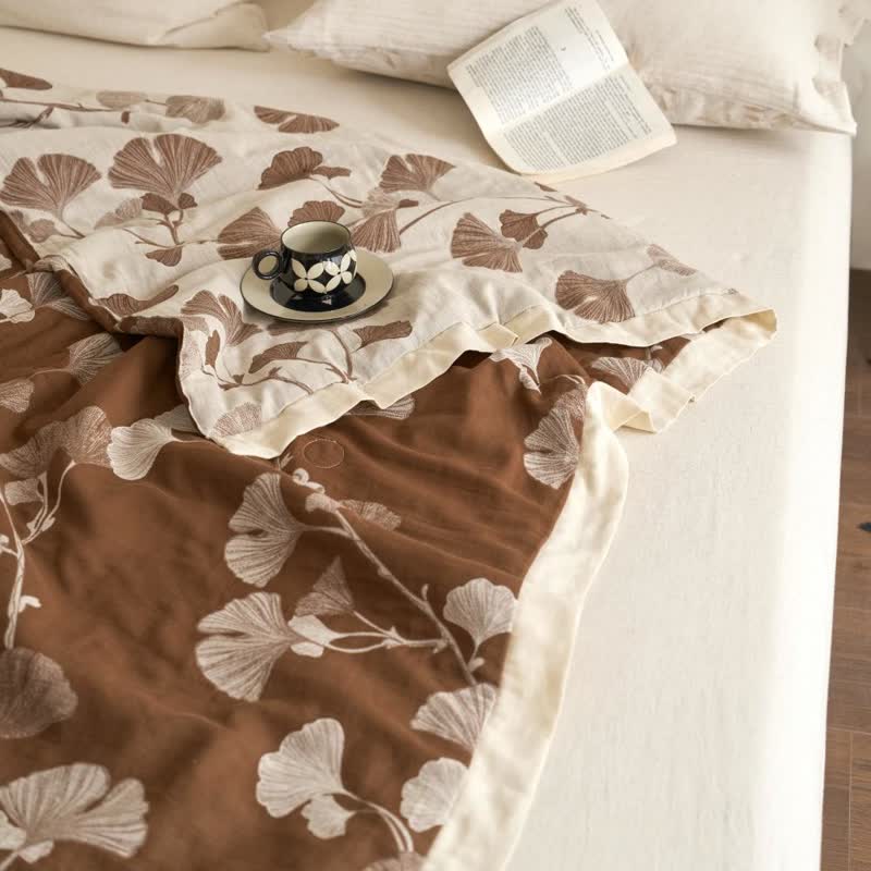 Couette double couche en coton à base de feuilles de ginkgo