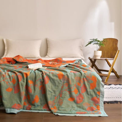 Couette double couche en coton à base de feuilles de ginkgo