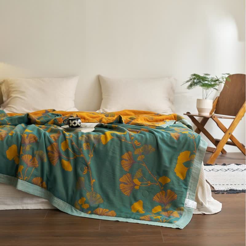 Couette double couche en coton à base de feuilles de ginkgo
