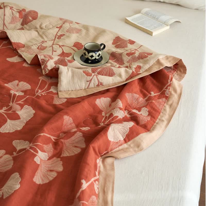 Couette double couche en coton à base de feuilles de ginkgo