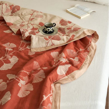 Couette double couche en coton à base de feuilles de ginkgo