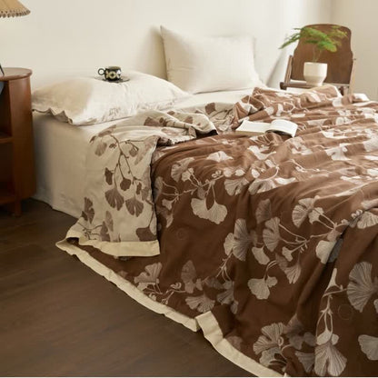 Couette double couche en coton à base de feuilles de ginkgo