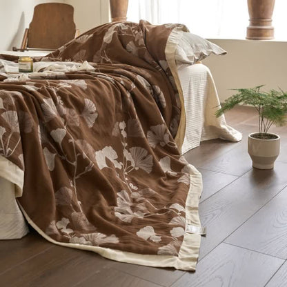 Couette double couche en coton à base de feuilles de ginkgo