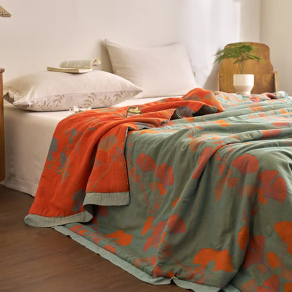 Couette double couche en coton à base de feuilles de ginkgo