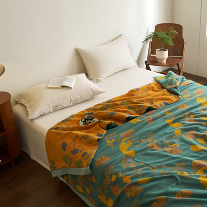 Couette double couche en coton à base de feuilles de ginkgo
