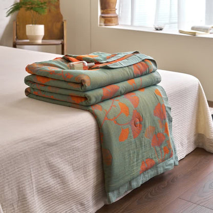 Couette double couche en coton à base de feuilles de ginkgo