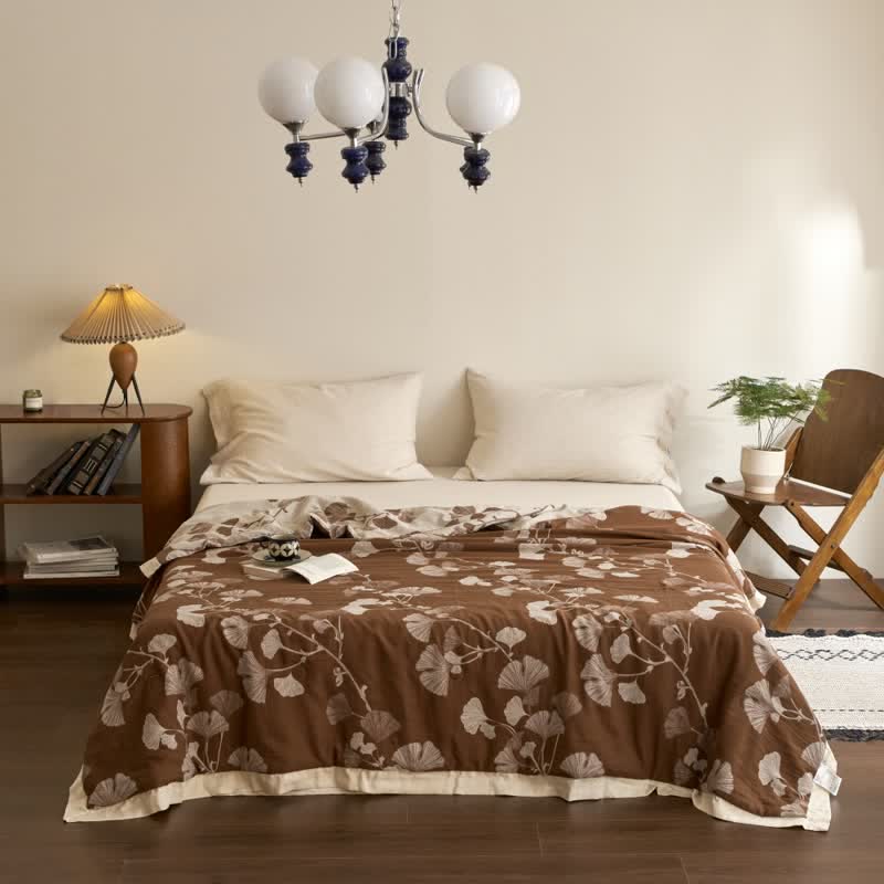 Couette double couche en coton à base de feuilles de ginkgo
