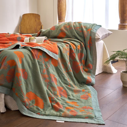 Couette double couche en coton à base de feuilles de ginkgo