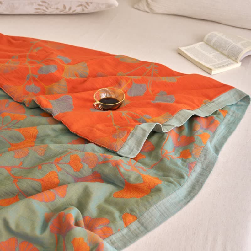 Couette double couche en coton à base de feuilles de ginkgo