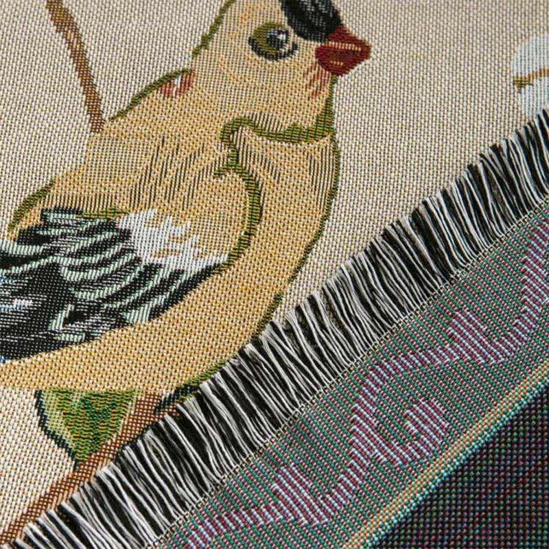Nappe de style rustique et pastoral avec pompons à fleurs et oiseaux