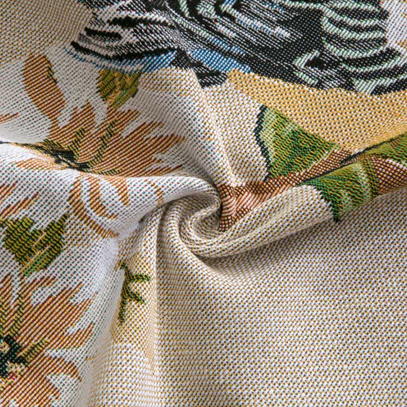 Nappe de style rustique et pastoral avec pompons à fleurs et oiseaux