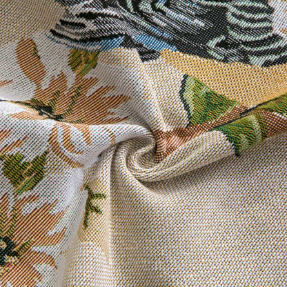 Nappe de style rustique et pastoral avec pompons à fleurs et oiseaux