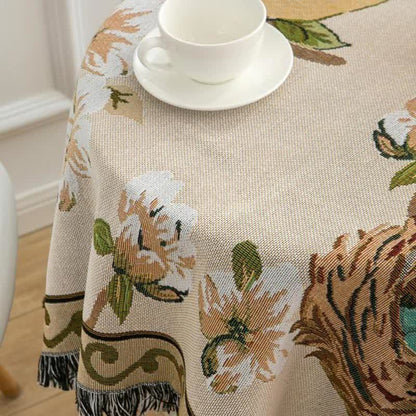 Nappe de style rustique et pastoral avec pompons à fleurs et oiseaux