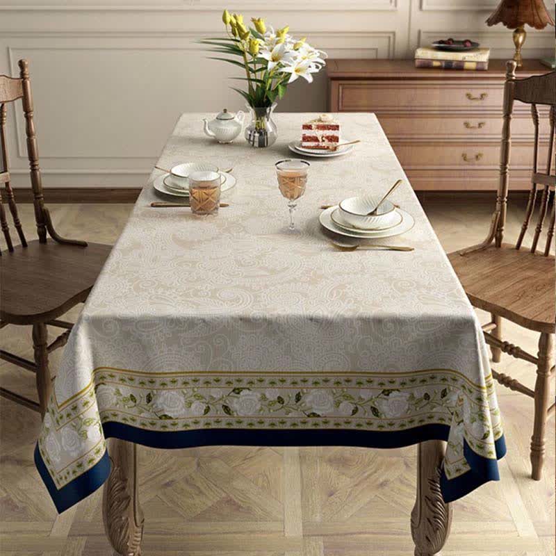 Nappe en lin de luxe rétro légère avec fleurs végétales