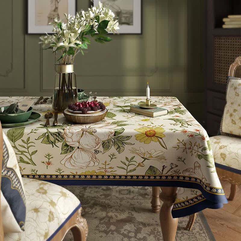 Nappe en lin de luxe rétro légère avec fleurs végétales