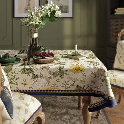 Nappe en lin de luxe rétro légère avec fleurs végétales