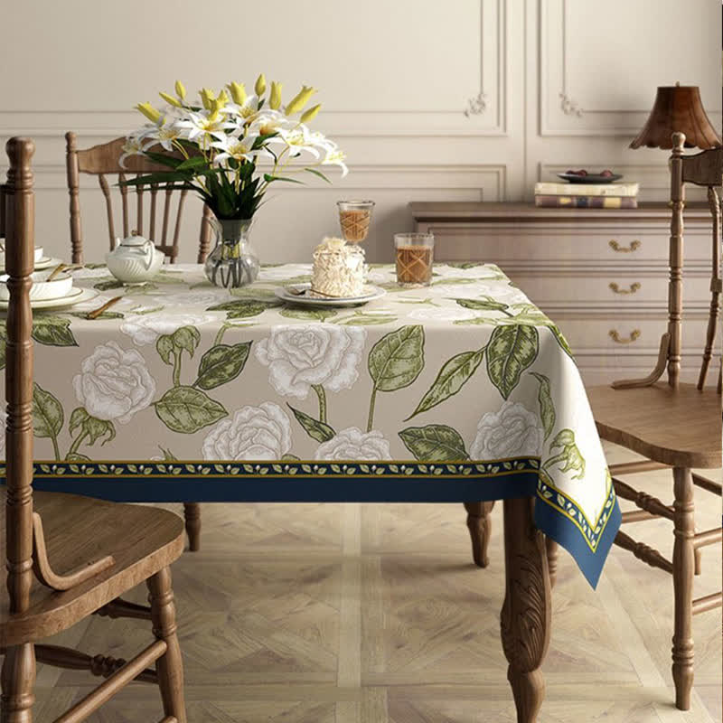 Nappe en lin de luxe rétro légère avec fleurs végétales