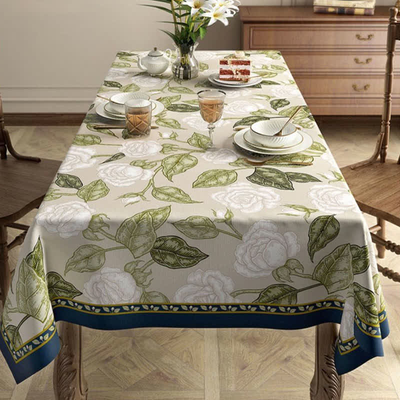Nappe en lin de luxe rétro légère avec fleurs végétales