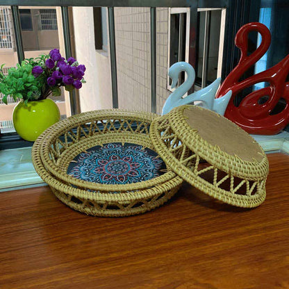 Panier de rangement en rotin Boho imprimé peint à la main