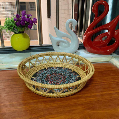 Panier de rangement en rotin Boho imprimé peint à la main