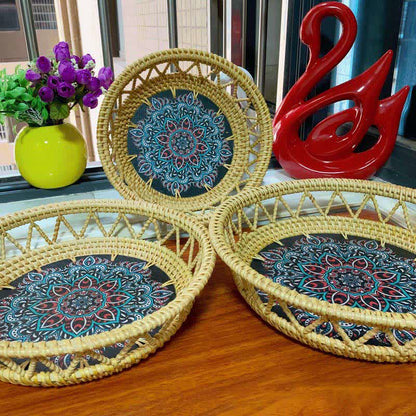 Panier de rangement en rotin Boho imprimé peint à la main