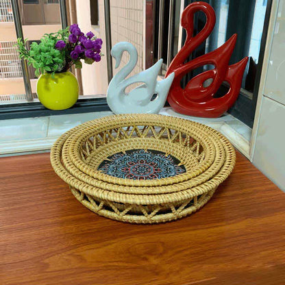 Panier de rangement en rotin Boho imprimé peint à la main
