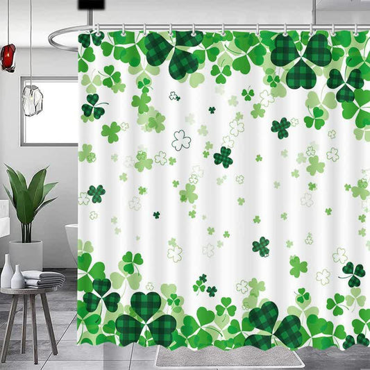Rideau de douche décoratif à motif de trèfle pastoral
