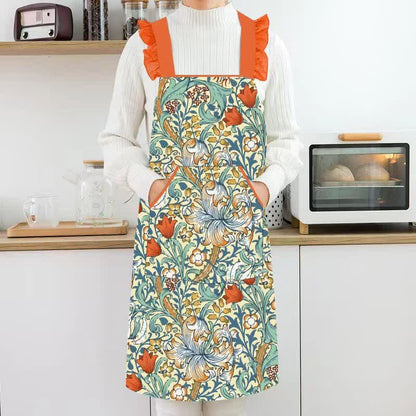 Tablier imperméable et résistant à l'huile avec motif floral rétro
