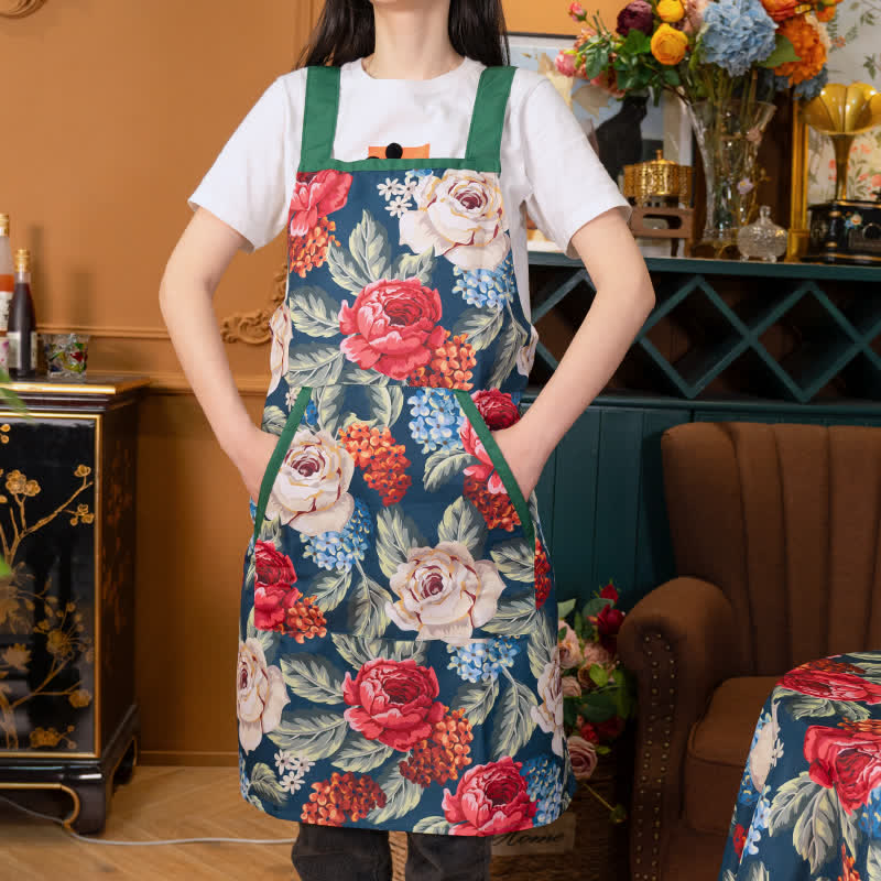 Tablier imperméable élégant à motif rose avec poche