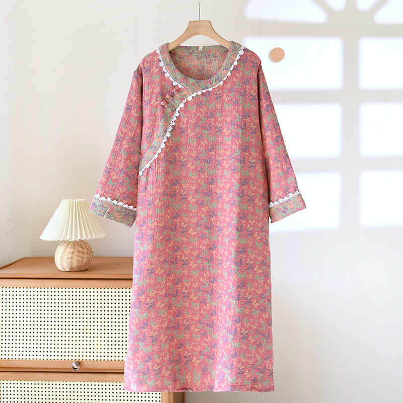 Chemise de nuit en jacquard pur coton à motif papillon