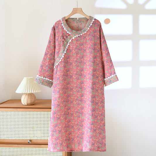 Chemise de nuit en jacquard pur coton à motif papillon