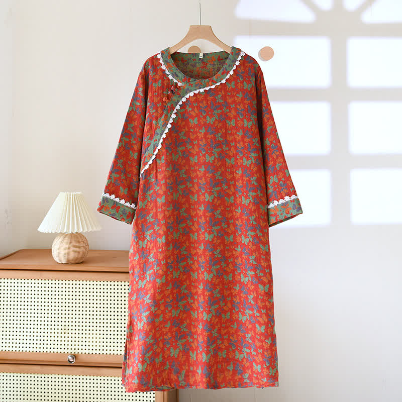 Chemise de nuit en jacquard pur coton à motif papillon