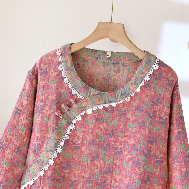 Chemise de nuit en jacquard pur coton à motif papillon