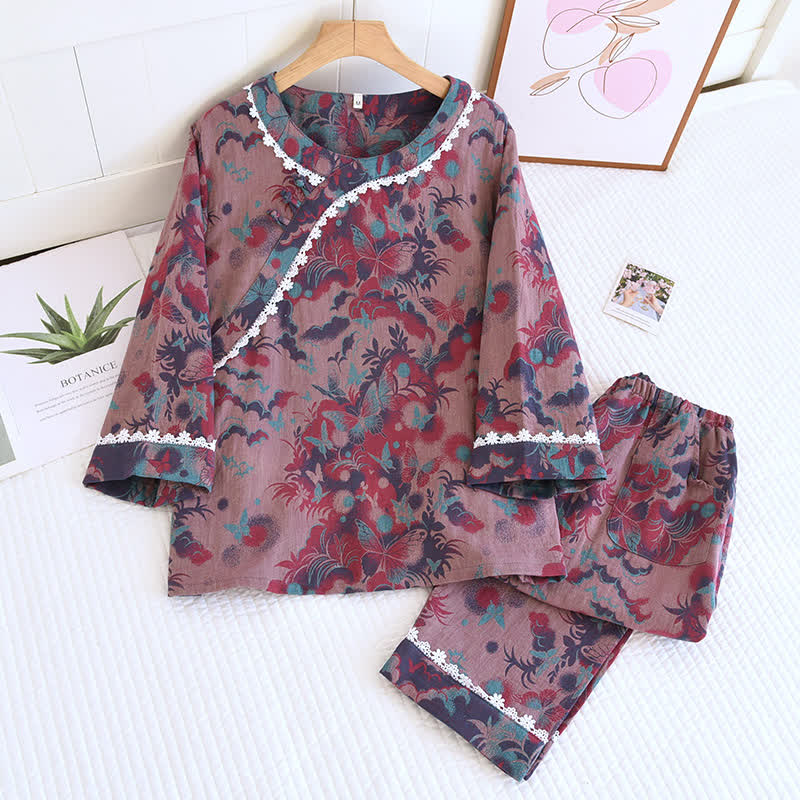 Ensemble pyjama en gaze double épaisseur avec papillon rétro