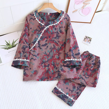 Ensemble pyjama en gaze double épaisseur avec papillon rétro